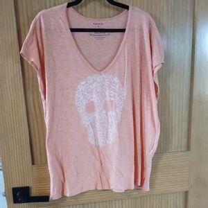 Torrid Size 0 Coral Skull Graphic Tee Loose V Neck Slub Knit Cap/Dolman Sleeve
